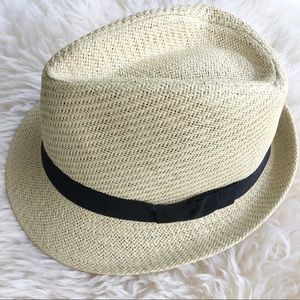 Lucky Brand Straw Ivory Fedora with Black Ribbon